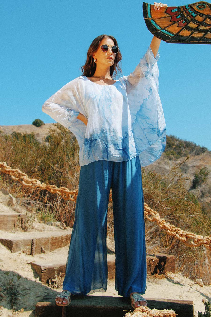 Blue kaftan and trouser set- set of two by Keva